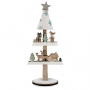 Holz Baum mit Weihnachtsmotiven in Mintgrün/Weiß glitzernd, 31 cm