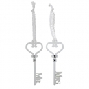 2 Holz Schlüssel Hochzeit, Mr & Mrs mit Spitzenschlaufe, 12 cm