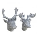 2 Deko Hirschköpfe mit Klebepunkt in Silber mit Glitzer, 80 mm