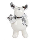 Porzellan Elch mit Geschenk, Weihnachten in Weiß/Silber, 10 cm