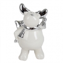 Porzellan Elch mit Glocke, Weihnachten in Weiß/Silber, 10 cm