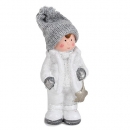 Deko Winter Junge mit Strickmütze und Stern in Weiß/Grau glitzernd, 12 cm