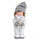 Deko Winter Mädchen mit Strickmütze und Stern in Weiß/Grau glitzernd, 12 cm