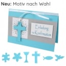 Einladungskarte Konfirmation in Mintblau/Grau mit 6 Motiven zur Auswahl