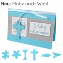 Einladungskarte Konfirmation in Türkis mit 6 Motiven zur Auswahl