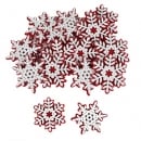 16 Holz Eiskristalle, Schneeflocken mit Filzuntergrund in Weiß/Rot, 65 mm