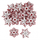 16 Holz Eiskristalle, Schneeflocken mit Filzuntergrund in Weiß/Rot, 65 mm