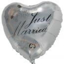 Folien Ballon Herz, Hochzeit, Just Married in Silber für Heliumbefüllung, 45 cm