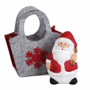 Gastgeschenk Weihnachtsmann in Filztasche mit Geschenkesack links, 60 mm