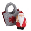 Gastgeschenk Weihnachtsmann in Filztasche mit Geschenkesack rechts, 60 mm