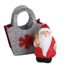 Gastgeschenk Weihnachtsmann in Filztasche mit Geschenkesack rechts, 60 mm