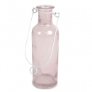 Glas Flaschen Vase mit Henkel zum Aufhängen in Rosa/Weiß, 17 cm