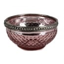 Teelichtschale Antik mit Metallrand in Rosa, verspiegelt, 88 mm