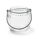 Glas Windlicht mit Streifen, Henkel in Schwarz, 10,5 cm