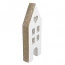 Große Holz Haus Silhouette mit Glitzerkante in Weiß/Gold, 20 cm