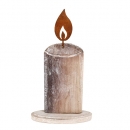 Deko Holz Kerze, Weihnachten, mit Metallflamme naturgerostet, 23 cm