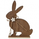 Holz Osterhase mit Sisalschleife und Glöckchen in Braun, 19 cm