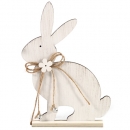 Holz Osterhase mit Sisalschleife und Glöckchen in Creme/Braun, 19 cm