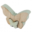 Puzzlefigur, 2 Holz Schmetterlinge ineinander steckbar in Mint, 11 cm