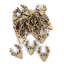 18 Holz Streuteile Hirschkopf in Creme mit Goldverzierung, 40 mm