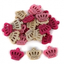 24 Holz Streudeko Kronen in Pink/Creme, 20 mm