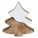 Holz Tannenbaum, Winter Harmonie Design in Hellbraun/Weiß, 11 cm