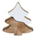 Holz Tannenbaum, Winter Harmonie Design in Hellbraun/Weiß, 11 cm