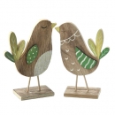 Holz Vogelpärchen in Hellbraun/Grün, 13 cm
