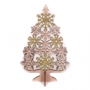 Holz Weihnachtsbaum mit Eiskristallen in Hellbraun/Gold glitzernd, 33 cm