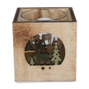 Holz Windlicht mit Teelichtglas, Hirsch im Wald, 70 mm