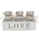 Weißes Holzgestell LOVE mit 3 Väschen, Vintage Hochzeit, 19 cm