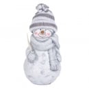 Keramik Glitzer Schneemann mit Stoffmütze und Tannenbaum, 14 cm