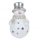 Keramik Windlicht Glitzer Schneemann in Weiß/Silber, 16 cm
