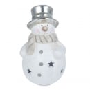 Keramik Windlicht Glitzer Schneemann in Weiß/Silber, 16 cm