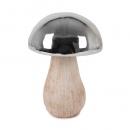 Großer Keramik Pilz in Creme/Silber, 15 cm