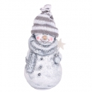 Keramik Glitzer Schneemann mit Stoffmütze und Stern, 14 cm