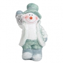 Keramik Schneemann in Mintgrün/Grau mit Laterne in Silber, 11 cm