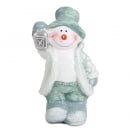 Keramik Schneemann in Mintgrün/Grau mit Laterne in Silber, 11 cm