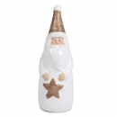 Keramik Weihnachtsmann mit Glitzer Stern und Mütze in Weiß/Kupfer, 13 cm