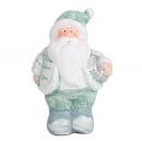 Keramik Weihnachtsmann in Mintgrün/Grau mit Geschenk in Silber, 11 cm