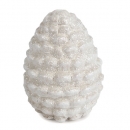 Keramik Zapfen Weihnachten, stehend in Weiß glitzernd, 95 mm