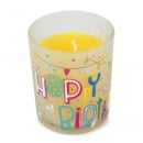 Kerzenglas -Happy Birthday- in Gelb