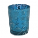 Teelichtglas Weihnachten mit Sternenmotiv in Petrol verspiegelt, 68 mm
