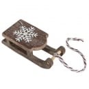 Kleiner Deko Holz Schlitten mit Eiskristallmotiv in Braun/Weiß, 73 mm