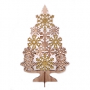 Holz Weihnachtsbaum mit Eiskristallen in Hellbraun/Gold glitzernd, 25 cm