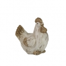 Kleines Keramik Huhn in Weiß/Braun, 90 mm