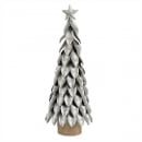 Metall Weihnachtsbaum in Silber glitzernd mit Holz Sockel, 26 cm