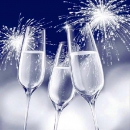 20er Pack Servietten Sektgläser, Silvesterfeier in Blau/Weiß, 33 x 33 cm