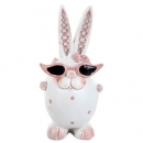 Osterhasen Mädchen mit Rockabilly Sonnenbrille in Weiß/Rosa, 14cm