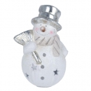 Keramik Windlicht Glitzer Schneemann mit Besen in Weiß/Silber, 16 cm